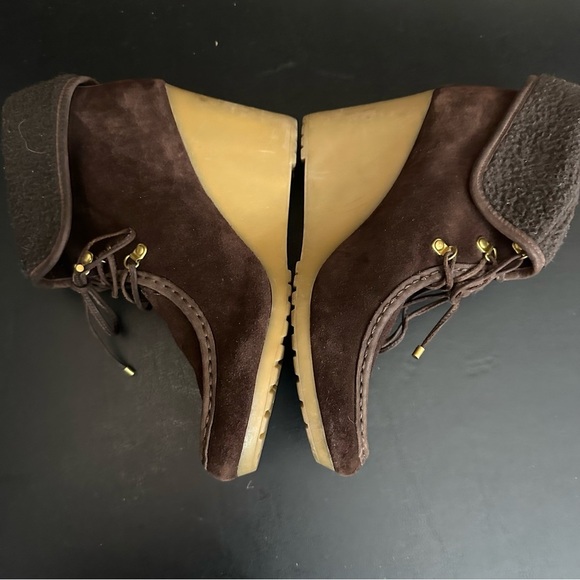 Tommy Hilfiger Brown Zaria Boots Suede Wedge Bootie Womens  Size 10 Fold Over - Picture 8 of 11